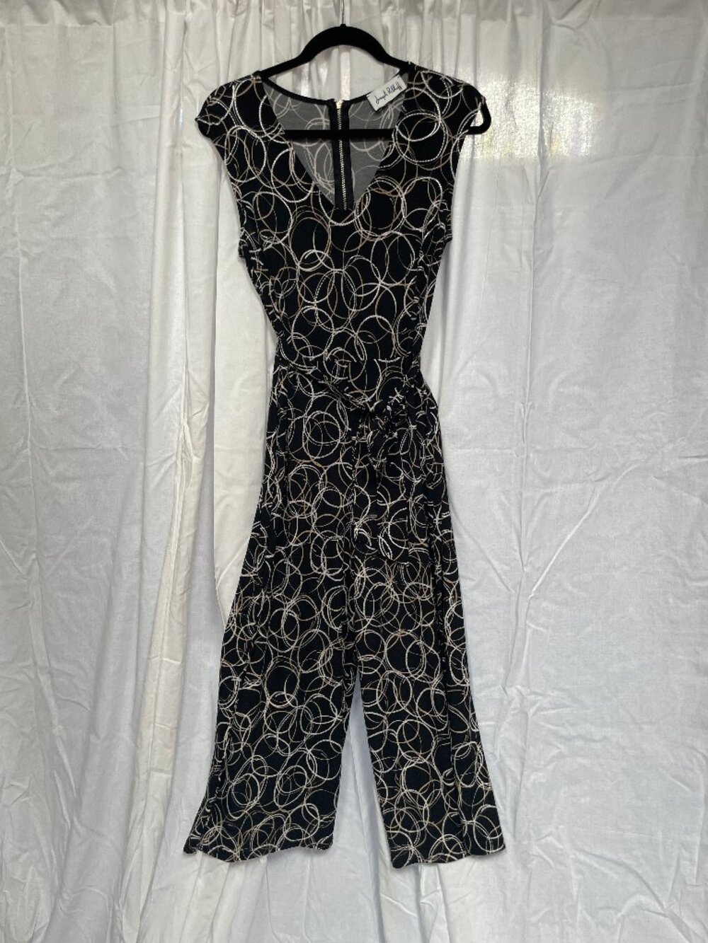 Joseph Ribkoff Black & Tan Abstract Circle Print Jumpsuit V-Neck Size 10
